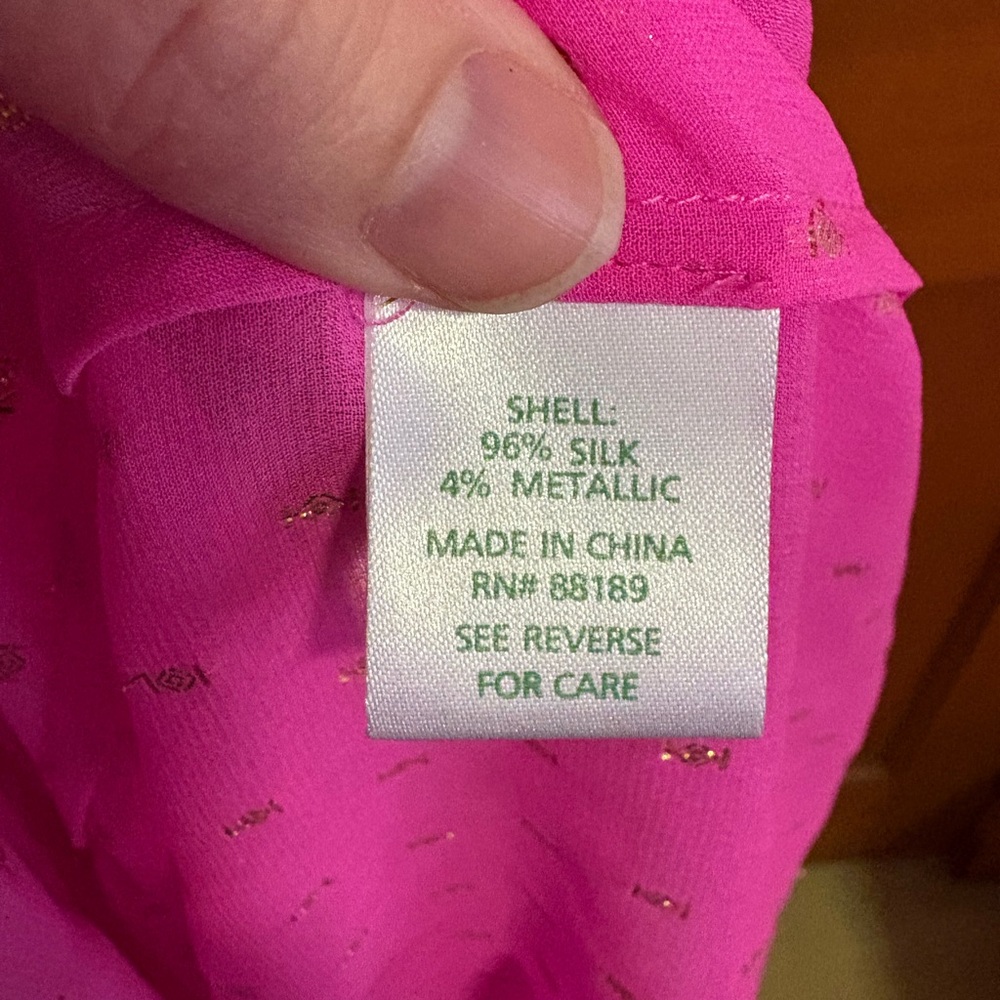 LILLY PULITZER HOT PINK AND METTALLIC GOLD COLBY SILK BLEND BLOUSE TOP L w CAMI - Picture 9 of 11